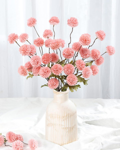 Flor de seda de crisantemo simulada de 5 cabezas, tipo diente de león, para decoración de bodas y sala de estar, mini bola de colores otoñales, estilo tenis de mesa - Product Image 3