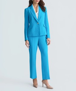 Costume pantalon femme en laine et polyester bleu, col cranté, bouton unique, manches longues, infroissable, couleur unie, toutes saisons - Product Image 2