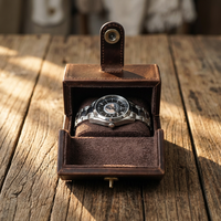 Eonluxe Boîte à montre portable carrée à 1 emplacement, artisanale, résistante aux chutes, en cuir de vachette finition Crazy Horse, boîte de rangement d'origine