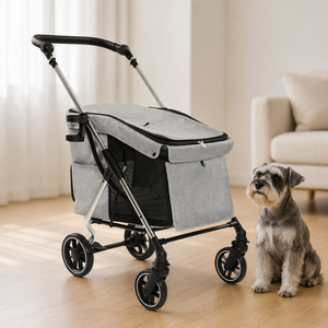 Kereta Dorong Anjing Besar Kapasitas 30KG Rangka Aluminium 5,5kg Ringan Kereta Hewan Peliharaan 4 Roda 3 Pintu Masuk Lipat OEM ODM - Product Image 1