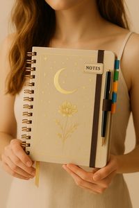 Cuaderno Espiral con Diseño de Flor Lunar en Relieve de Cuero, Papelería Estética con Portaplumas y Separadores - Product Image 2