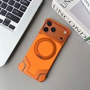 เคสซิลิโคนแบบกำหนดเองพร้อมแผ่นแม่เหล็กสำหรับ iPhone 18 17 14 15 16 Pro Max พร้อมขาตั้ง โครงอะลูมิเนียมอัลลอยด์แบบไร้ขอบ ป้องกันการกระแทก - Product Image 1