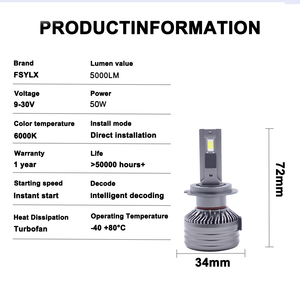 FSYLX 100W 10000LM X5 Faro LED H4 Lampada Auto LED Luci Fendinebbia H1 H3 H9 H11 9005 9006 880 881 H15 9004 9007 H13 Fari LED - Product Image 2