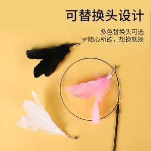ของเล่นแมว คันเบ็ดตกปลา ขนนกแบบเปลี่ยนหัวได้ ของเล่นแก้เบื่อสำหรับสัตว์เลี้ยง ของเล่นแบบมีปฏิสัมพันธ์ - Product Image 1