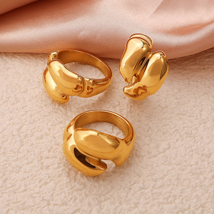 Bague en acier inoxydable plaqué or 18 carats, minimaliste et irrégulière, bijou de luxe pour femme, à porter au quotidien, bague empilable. - Product Image 6