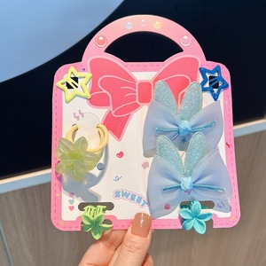 Set di accessori per capelli BELLE WORLD con fiocchi a forma di orecchie di coniglio, fiori e stelle, fermagli e elastici per bambine. - Product Image 2