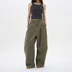Pantaloni Larghi Casual Vintage Verde Marrone, Jeans Baggy Streetwear per Coppie, Pantaloni <span class=keywords><strong>Cargo</strong></span> da <span class=keywords><strong>Donna</strong></span> - Product Image 1
