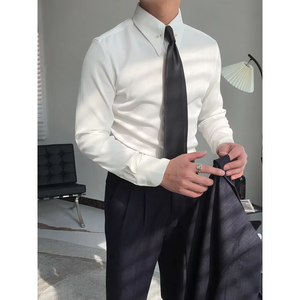 Camisa de satén con cuello estenopeico Vintage de estilo italiano Gentry, cuello <span class=keywords><strong>imperial</strong></span> de gama alta blanco puro, sin planchado, ajustado de negocios - Product Image 2