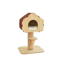 Arbre à chat combiné avec lit, style cabane en bois, structure d'escalade, résistant aux griffures, en panneau de bois densifié sans fibres, 2 niveaux