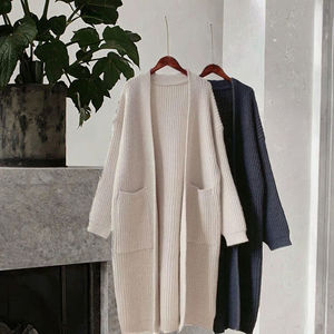 Suéter Cárdigan de Punto a Cuadros con Cuello en V para Mujer, Modelo M0573, Primavera, Manga Larga, Holgado, Talla Grande, Informal, Transpirable, Antiarrugas - Product Image 2