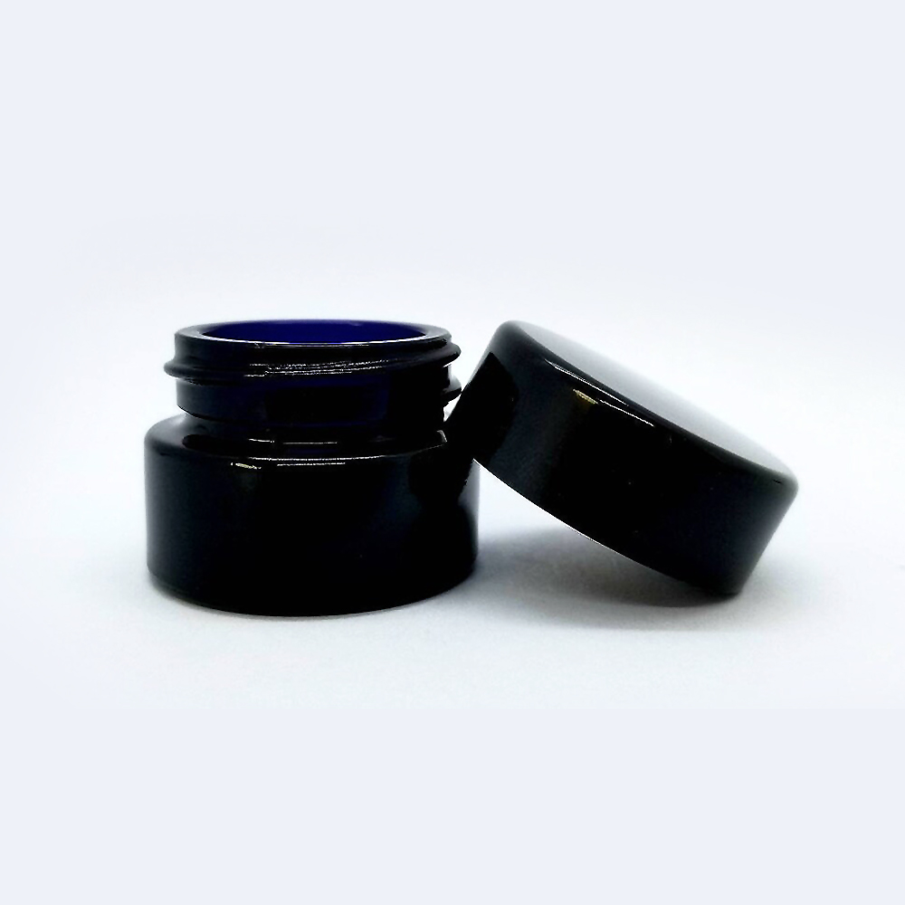3g/5g/7g/9g/15g Mini Glass Concentrate Jar UV-Blocking Leak-Proof Black Blue Container for Wax, Rosin, Ointment & Cosmetics