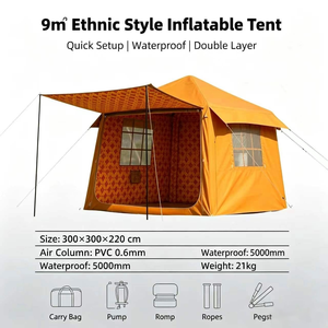 Tente de camping gonflable en PVC à colonnes d'air <span class=keywords><strong>pour</strong></span> 4-6 personnes, en <span class=keywords><strong>toile</strong></span> de coton imperméable, idéale <span class=keywords><strong>pour</strong></span> le glamping familial, le safari dans le désert, avec fenêtre en maille. - Product Image 3