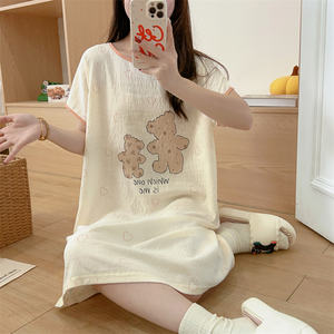 ชุดเดรสแขนสั้นพิมพ์ลายน่ารักสำหรับผู้หญิง, ชุดนอนทรงหลวมใส่ได้พอดีกับฤดูร้อนสามารถซักได้ - Product Image 2