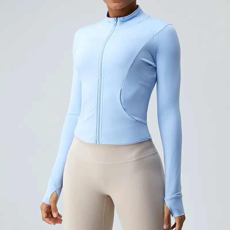 Nova secagem rápida de manga comprida jaqueta zipper yoga roupas das mulheres tops executando slim atacado fitness roupas