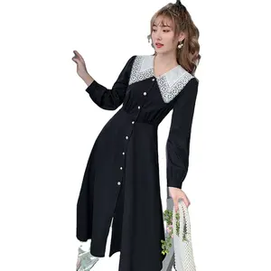 Francese Elegante di Modo del Vestito Risvolti Per Piccoli Fianchi Coreano Vestiti di Vestito Da Donna