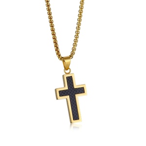 Collar con Colgante Personalizado para Hombre en Tono Plata y Oro, Colgante de Cruz de Fibra de Carbono y Acero Inoxidable, Gran Venta - Product Image 1