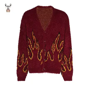 Fábrica al por mayor V Neck Oversize suéter de los hombres adultos de punto Cardigan
