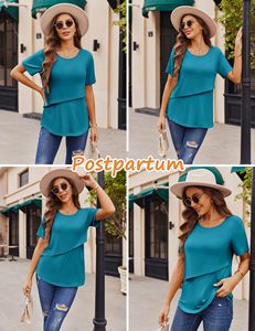 Top de soin <span class=keywords><strong>T</strong></span>-<span class=keywords><strong>shirt</strong></span> maternité haut d'<span class=keywords><strong>allaitement</strong></span> rayure <span class=keywords><strong>t</strong></span>-shirts basique <span class=keywords><strong>allaitement</strong></span> Blouse é<span class=keywords><strong>t</strong></span>é femmes enceintes couleur unie col rond - Product Image 5