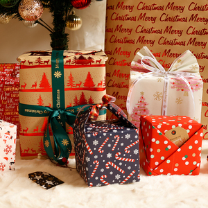 Wholesale 80g Christmas Hot Stamping Kraft <b>Paper</b> <b>Tissue</b> 43*300cm Gift Luxury Custom Packaging <b>Wrapping</b> <b>Paper</b> Roll - Product Image 2