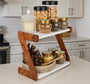 Étagère à épices en bois à 2 niveaux, organisateur de comptoir de cuisine, style farmhouse - Product Image 1