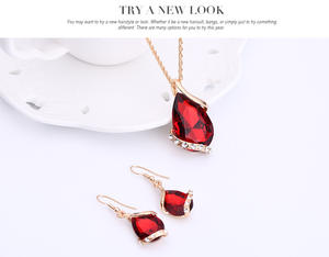 ชุดเครื่องประดับแฟชั่นชุบทองชุดอัญมณีสีแดงสีน้ำเงินน้ำหยดจี้สร้อยคอต่างหูชุดเครื่องประดับ - Product Image 6