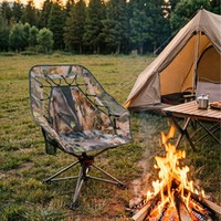 Chaise pliante pivotante à 360°, style lune, avec doublure en polaire camouflage, portable, pour le camping, la pêche et les loisirs en plein air, OEM