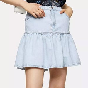 Fabricante de China, Falda vaquera informal azul claro para niñas, minifaldas vaqueras lavadas con agua personalizadas para mujeres - Product Image 1