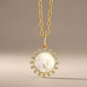 จี้ห้อยคอ MOP Cz Charm เงินแท้ 925 ชุบทอง งานแฮนด์เมด วินเทจ ประดับพลอย พร้อมสร้อยคอ-ของขวัญ - Product Image 3