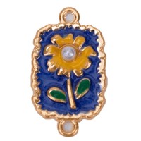 Pendentif rectangulaire tournesol en alliage de zinc plaqué or, effet goutte d'huile, accessoires DIY pour bracelet et collier, cadeau de fête, mariage, unisexe