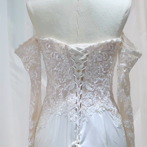 Vestido de Novia Sirena de Manga Larga sin Tirantes, con Espalda Descubierta, Hecho a Mano con Encaje y Tul, con Flores, Tallas Grandes, Sujetador Incorporado - Product Image 6