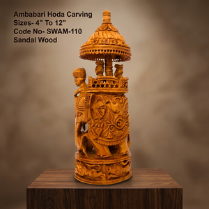 งานแกะสลักไม้รูปช้างพร้อมร่มและคนขี่ งานฝีมือพื้นบ้านสำหรับตกแต่ง - Product Image 3