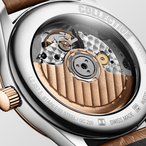 Montre mécanique automatique bicolore avec chiffres arabes, bracelet en cuir véritable, verre saphir, Longinesing - Product Image 5