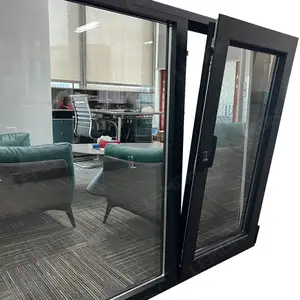 Thermal Break Double Glass Tilt And Turn Balcony Aluminum Casement Window with Bug Screen For Villa