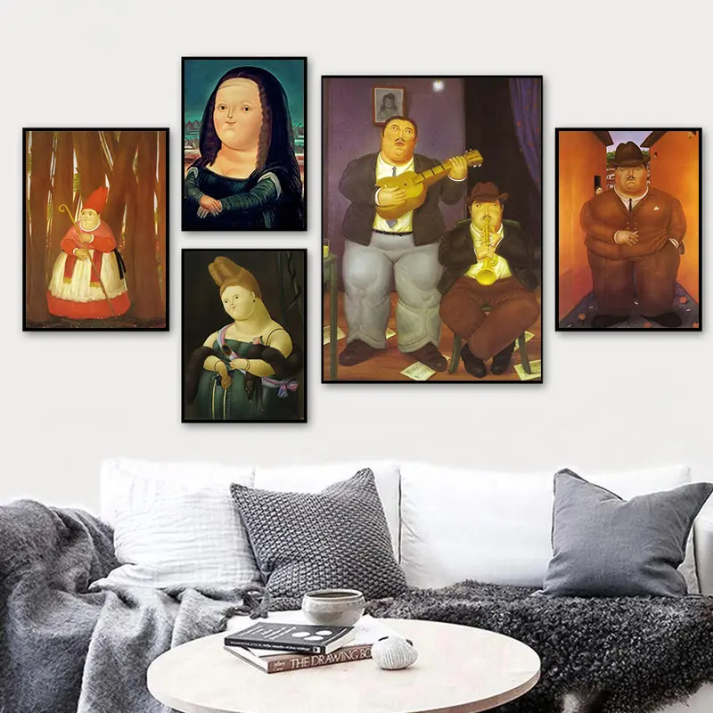 Nordische lustige Kunst Mona Lisa Leinwandbilder von Fernando Botero Berühmte Wand kunst bilder für Wohnzimmer Wohnkultur (kein Rahmen)