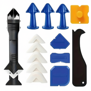 Kit de 14 outils de calfeutrage manuels en plastique et métal pour silicone, adhésifs et mastics, avec pistolet robuste et tige lisse, pour le bricolage - Product Image 1