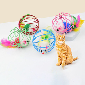 Juguetes chirriantes coloridos y novedosos para gatos, jaulas de alambre con plumas, material de acero inoxidable para el autoentretenimiento de los gatos - Product Image 2