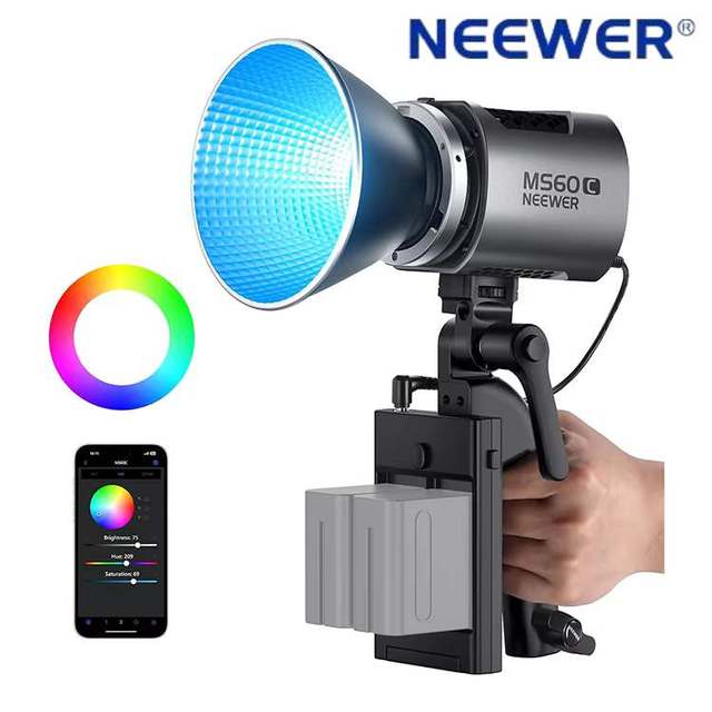 NEEWER MS60C Metal Mini COB Continuous Output Lighting Bowens Mount Handheld Spotlight RGB LED Video Light with App Control