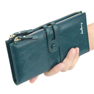TS Custom Fashion Soft Oil Wax Leather Card Holder Wallet With Hasp Long Luxury Ladies Clutch Women Phone Wallet Purse Wholesale