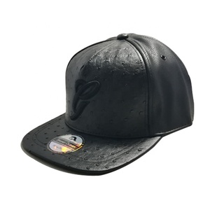 Chất lượng cao màu đen 6-panel da phẳng vành mũ snapback mũ với biểu tượng tùy chỉnh - Product Image 1