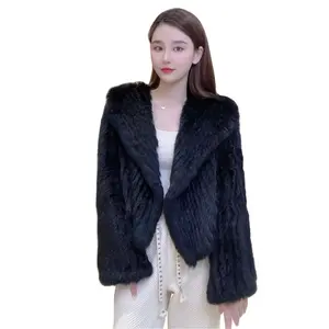 MWFur Fashion Winter Autumn Custom Made Hand-Knitted Women Rabbit Hair Short Coat MS.Minshu Women Rabbit Fur Jacket with Hood