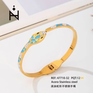 Bracciale in Acciaio Inossidabile con Design a Gocce d'Olio, Bangle alla Moda Tono Oro con Intarsio Blu - Product Image 3