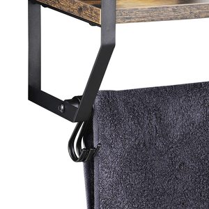 Estante de Pared de 2 Niveles SENYU con Toallero y Ganchos, Estante de Almacenamiento Industrial para Baño, Diseño de Madera y Metal, Ahorro de Espacio - Product Image 4