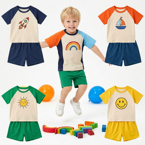 ชุดเด็กฤดูร้อนขายส่ง ลายผสมสีสันสดใส คอกลม แขนสั้นและแขนกุด ชุดสีตัดต่อ ผ้าฝ้าย - Product Image 2