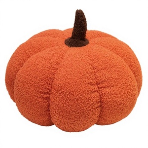 Plush Quilted Pumpkin Throw <b>Pillow</b> Solid Orange Round for Autumn Halloween Home <b>Decor</b> - Product Image 1