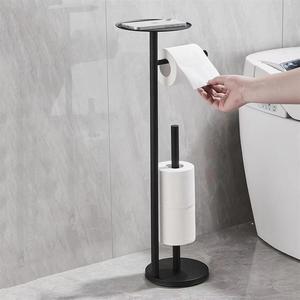 Modern <strong>Black</strong> Gold Metal <strong>Toilet</strong> Paper Tower <strong>Holder</strong> with Weighted Base Phone Shelf &amp; Tissue <strong>Roll</strong> Dispenser Stand - Product Image 1