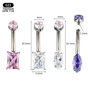 Piercing de nombril en titane F136 avec zircon en forme de goutte d'eau, bijoux de 4 mm, 20,3 mm, 20,7 mm, accessoire de mode pour soirée - Product Image 1