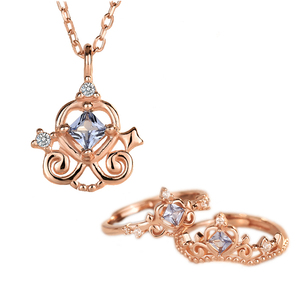ML90 + JL06 Di Natale 925 Sterling Silver Blu Zircone Cinderella Carriage Pendente Della Collana e Anello del fumetto insieme dei monili per la ragazza - Product Image 1
