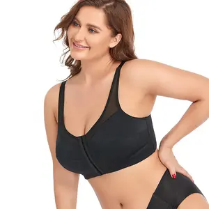 Wireless European American Plus Size Bra with Lace Big Cup Row Buttons Thin Seamless Jersey Fabric Adult Cross-Border Supply