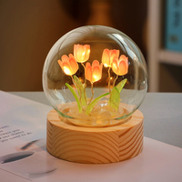 Kit DIY Veilleuse LED Tulipe Artificielle en Verre avec Mini Boule de Cristal Kanglong - Petite Veilleuse à Dôme en Verre
