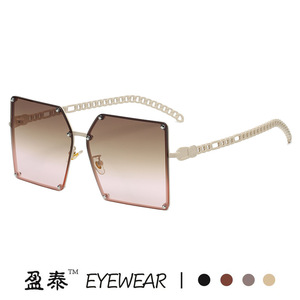 G Brand Large Square <b>Sunglasses</b> <b>Gold</b> Frame <b>Chain</b> Temples UV400 Unisex Street Style - Product Image 2